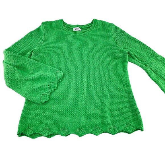 Crown & Ivy Green Knit Sweater Medium  Pullover Loose Bell Sleeves Soft - Picture 1 of 5